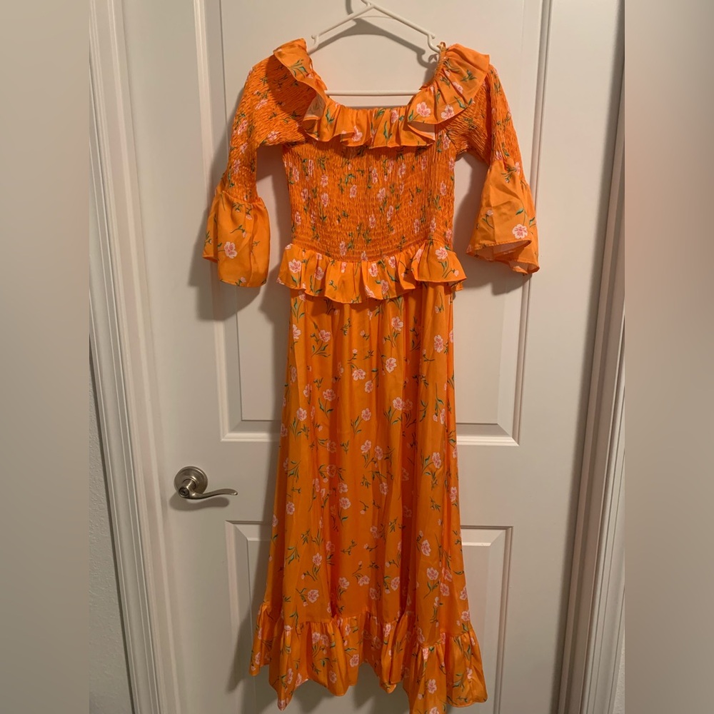 Topshop Orange Floral Midi Dress